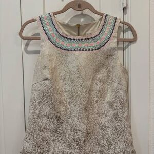 Julie Brown NYC Metallic Gold Brocade Beaded Sleeveless Blouse Sz 4